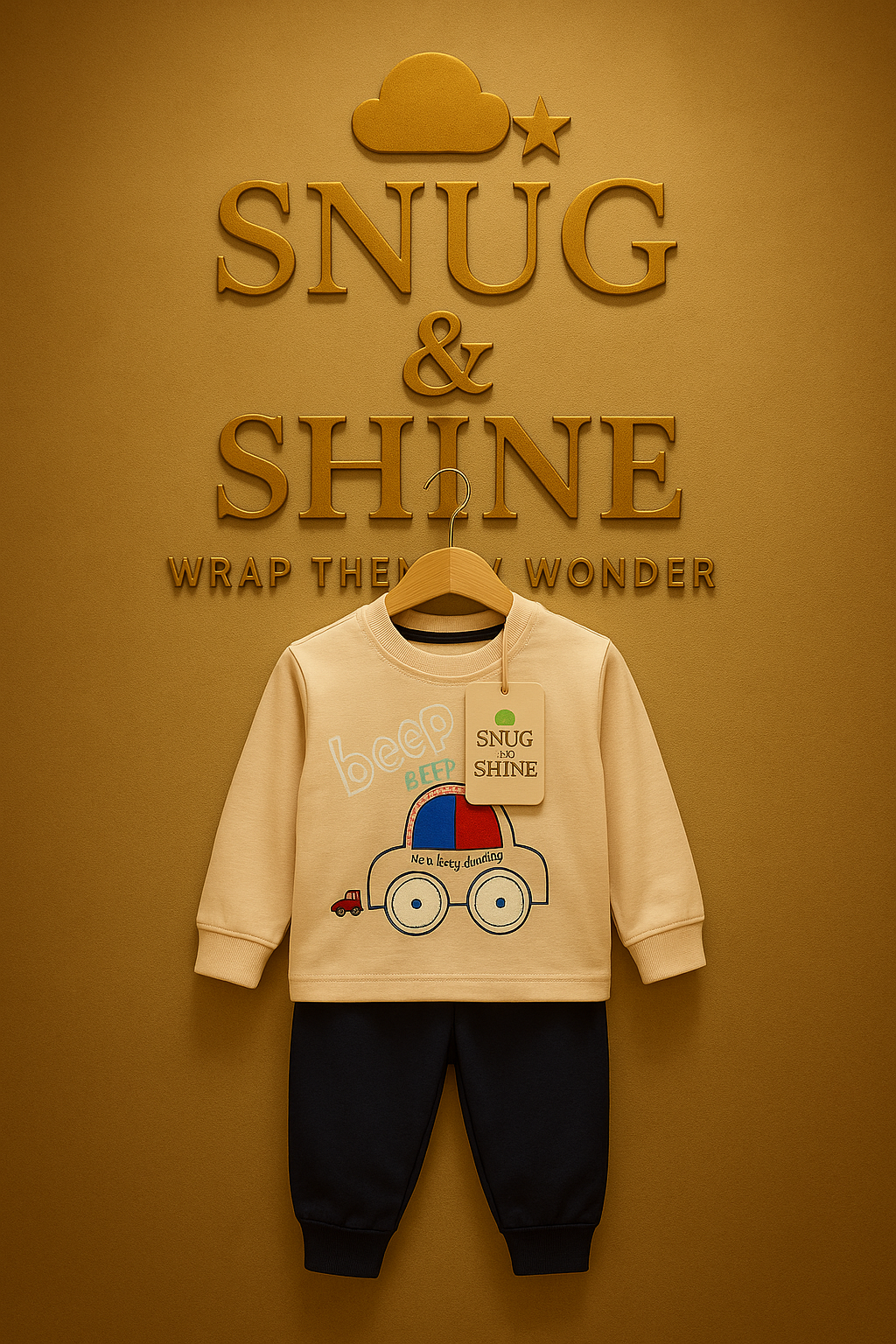 Snug & Shine - Beep Beep Pure Cotton Car Print Co-ord Set for Kids (0-3 months)