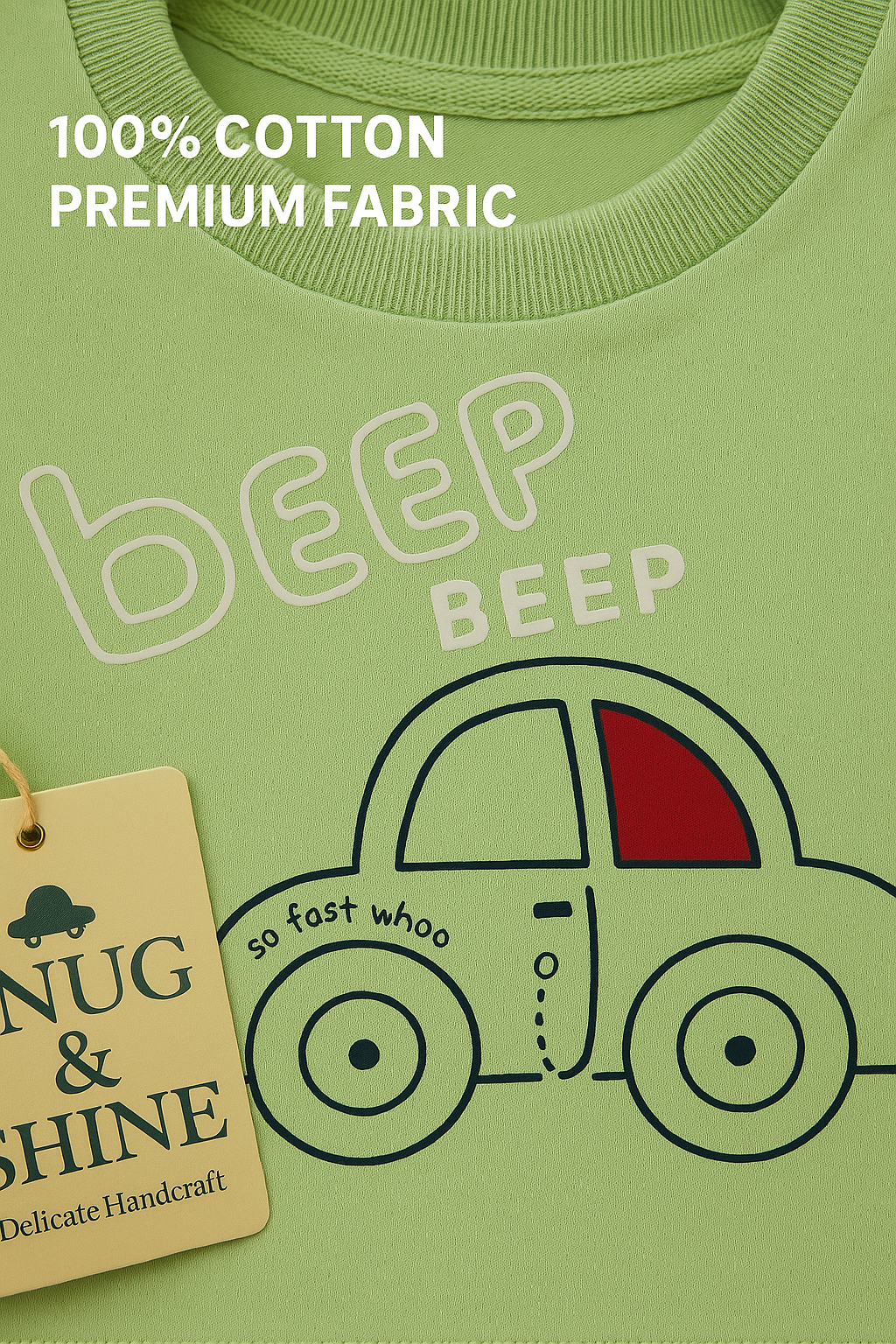 Snug & Shine - Beep Beep Pure Cotton Car Print Co-ord Set for Kids (0-3 months)