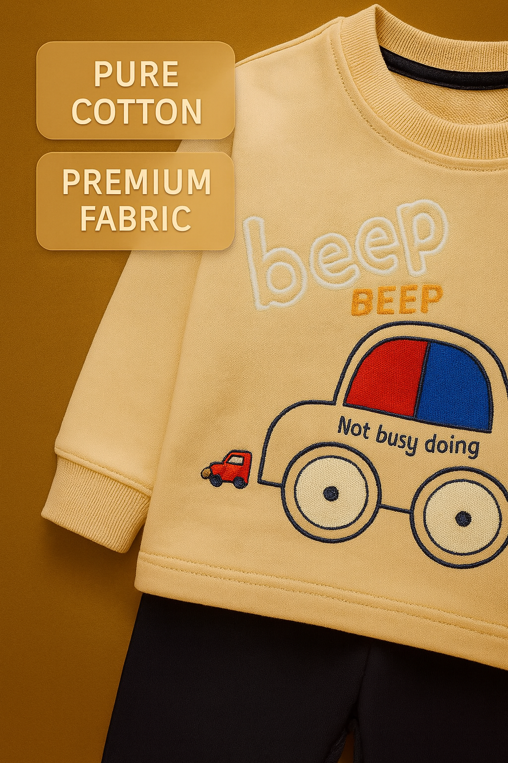 Snug & Shine - Beep Beep Pure Cotton Car Print Co-ord Set for Kids (0-3 months)