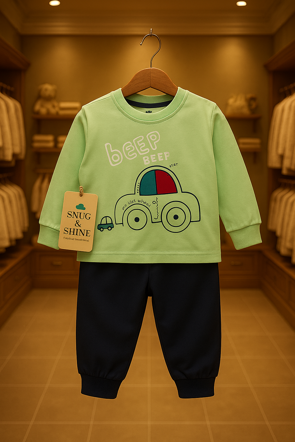 Snug & Shine - Beep Beep Pure Cotton Car Print Co-ord Set for Kids (0-3 months)